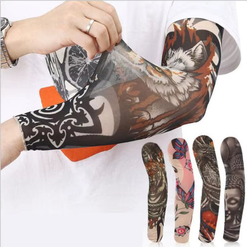 Fashion New Men Flower Arm Tattoo Sleeves Seamless Outdoor Riding Sunscreen Arm Sleeves Sun Uv Protection Arm Warmers for Women